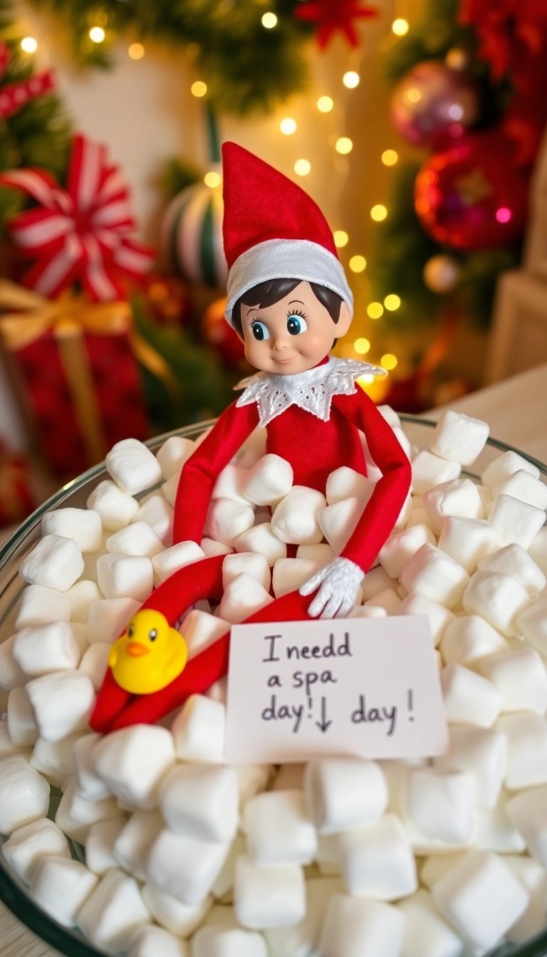 25 Hilarious Elf on the Shelf Ideas That Will Make Your Kids Squeal with Joy! - 1. Elf in a Marshmallow Bath